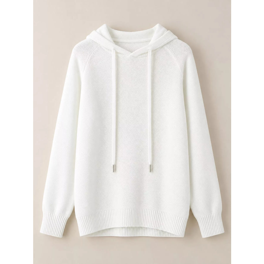 Drawstring Long Sleeve Hooded Knit Sweater Apparel and Accessories