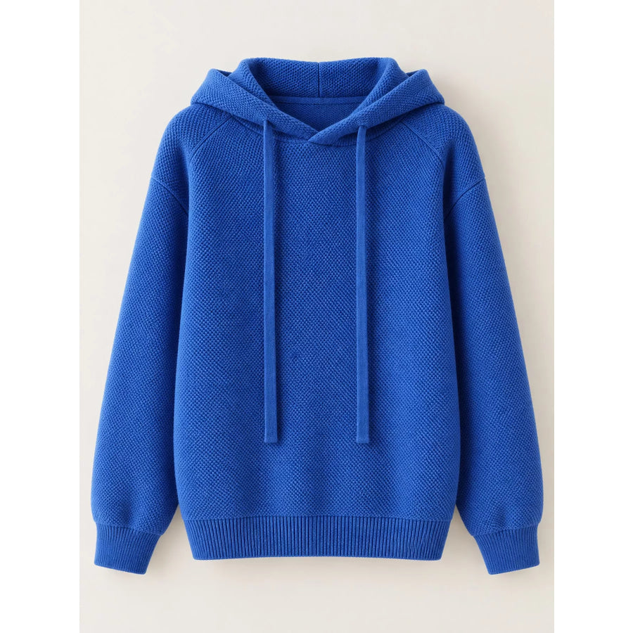 Drawstring Long Sleeve Hooded Knit Sweater Apparel and Accessories