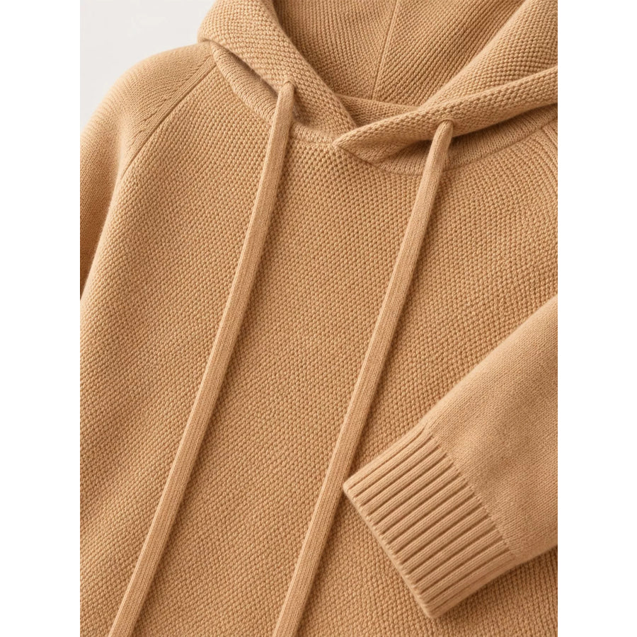 Drawstring Long Sleeve Hooded Knit Sweater Apparel and Accessories