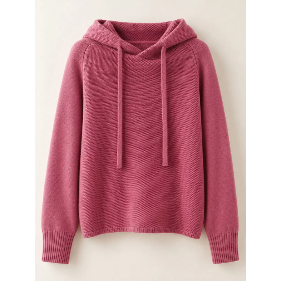 Drawstring Long Sleeve Hooded Knit Sweater Apparel and Accessories