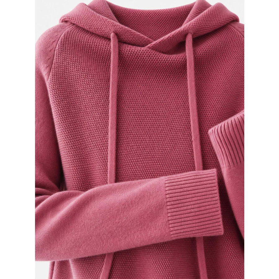 Drawstring Long Sleeve Hooded Knit Sweater Apparel and Accessories