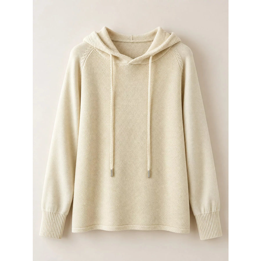 Drawstring Long Sleeve Hooded Knit Sweater Apparel and Accessories