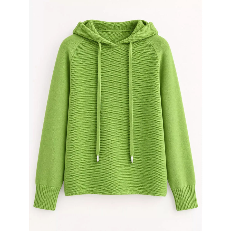 Drawstring Long Sleeve Hooded Knit Sweater Apparel and Accessories