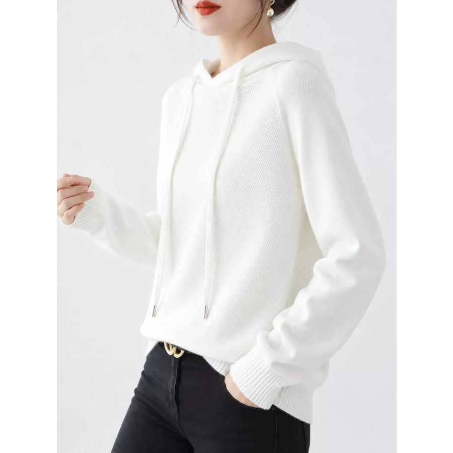 Drawstring Long Sleeve Hooded Knit Sweater Apparel and Accessories