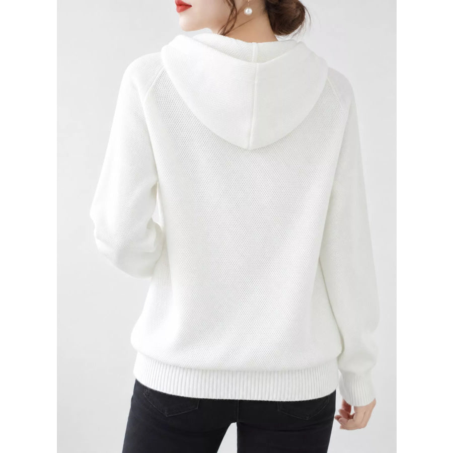 Drawstring Long Sleeve Hooded Knit Sweater Apparel and Accessories