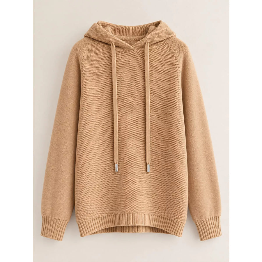 Drawstring Long Sleeve Hooded Knit Sweater Apparel and Accessories