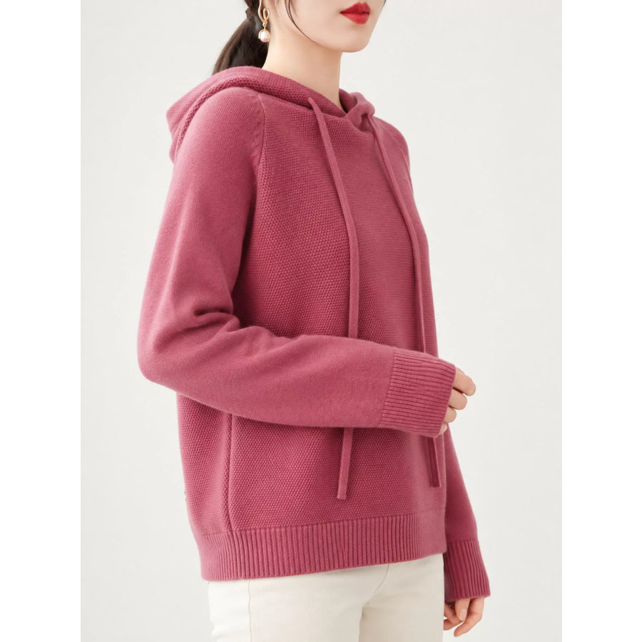 Drawstring Long Sleeve Hooded Knit Sweater Apparel and Accessories