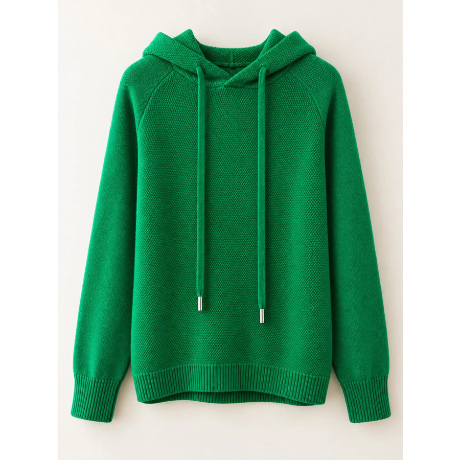 Drawstring Long Sleeve Hooded Knit Sweater Apparel and Accessories