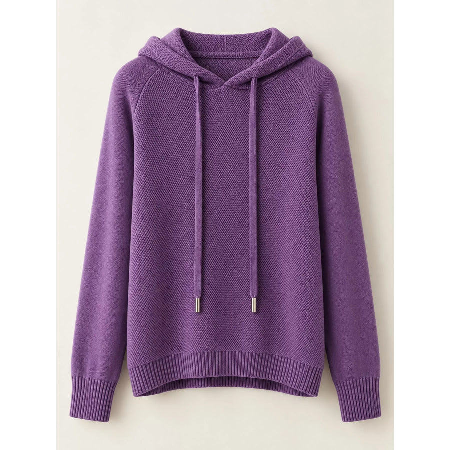 Drawstring Long Sleeve Hooded Knit Sweater Apparel and Accessories