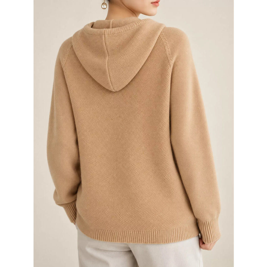 Drawstring Long Sleeve Hooded Knit Sweater Apparel and Accessories