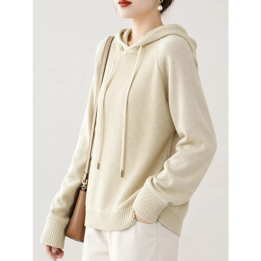 Drawstring Long Sleeve Hooded Knit Sweater Apparel and Accessories