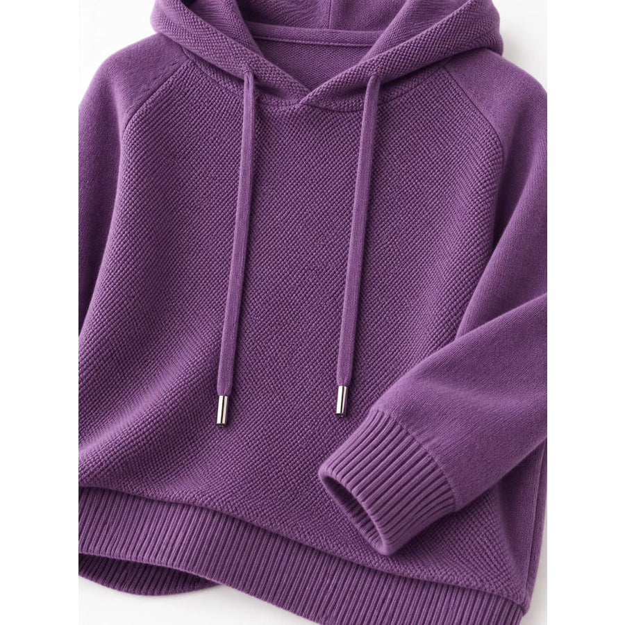 Drawstring Long Sleeve Hooded Knit Sweater Apparel and Accessories
