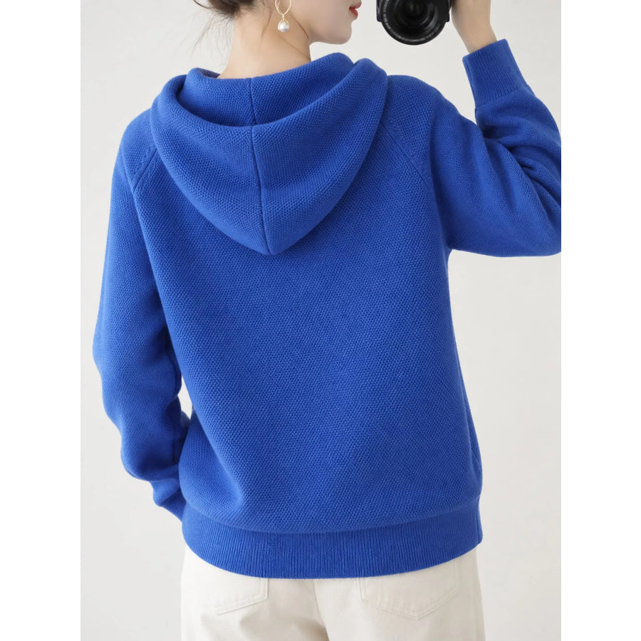 Drawstring Long Sleeve Hooded Knit Sweater Apparel and Accessories