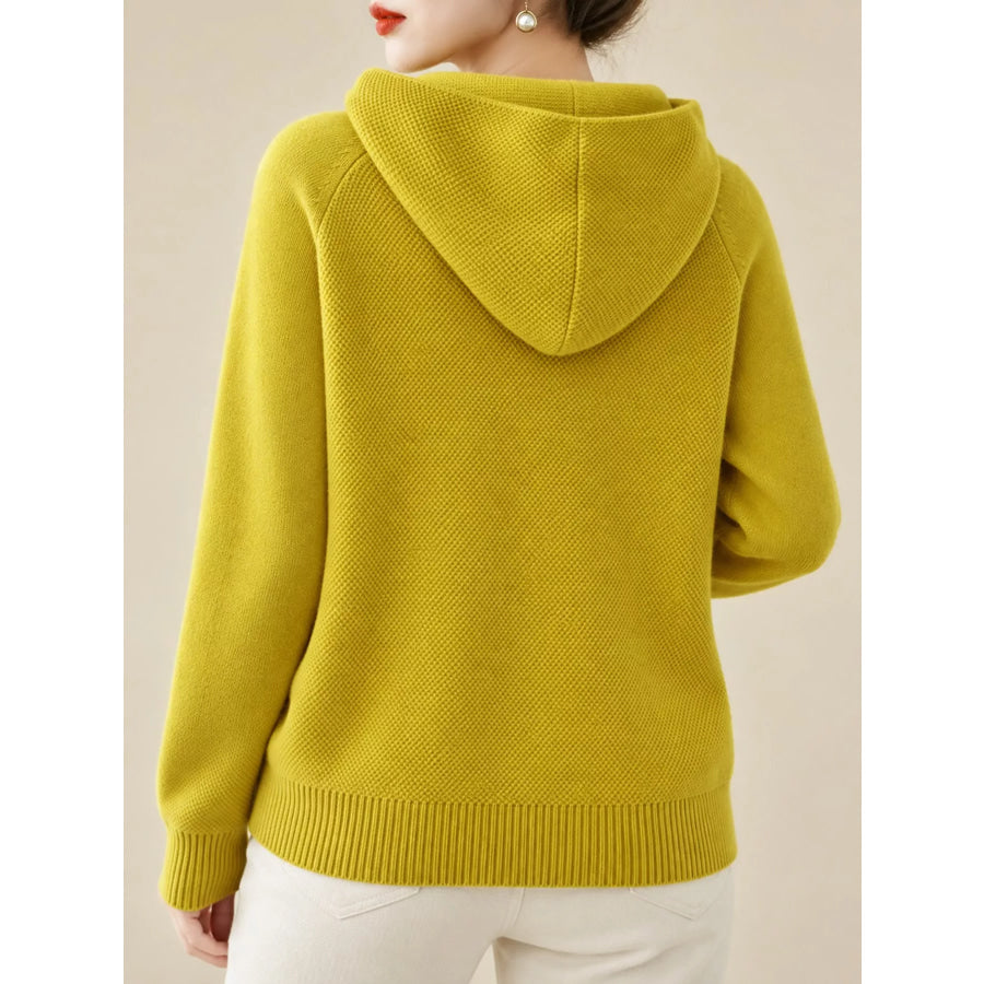 Drawstring Long Sleeve Hooded Knit Sweater Apparel and Accessories
