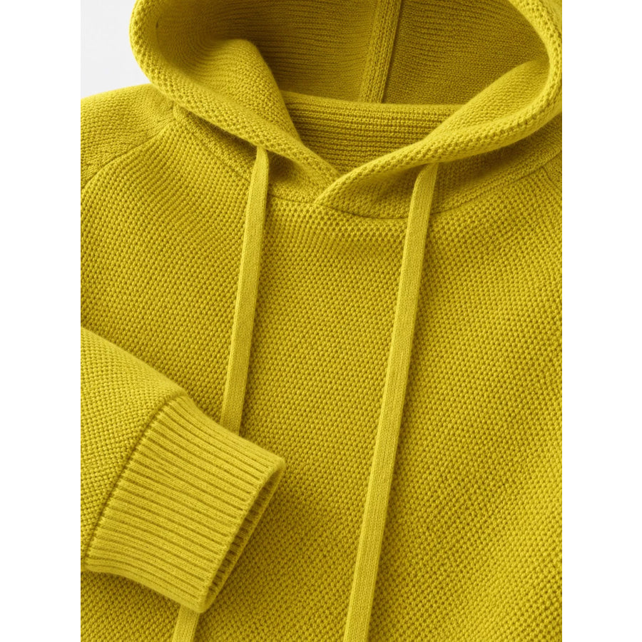 Drawstring Long Sleeve Hooded Knit Sweater Apparel and Accessories