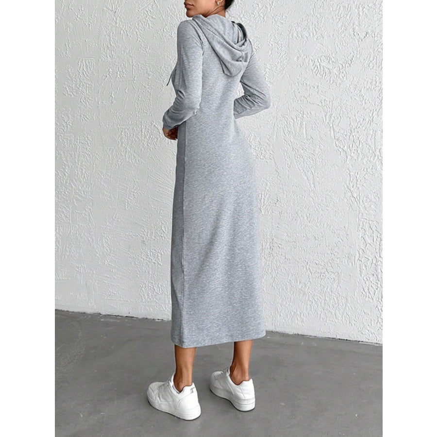 Drawstring Long Sleeve Hooded Midi Dress Apparel and Accessories