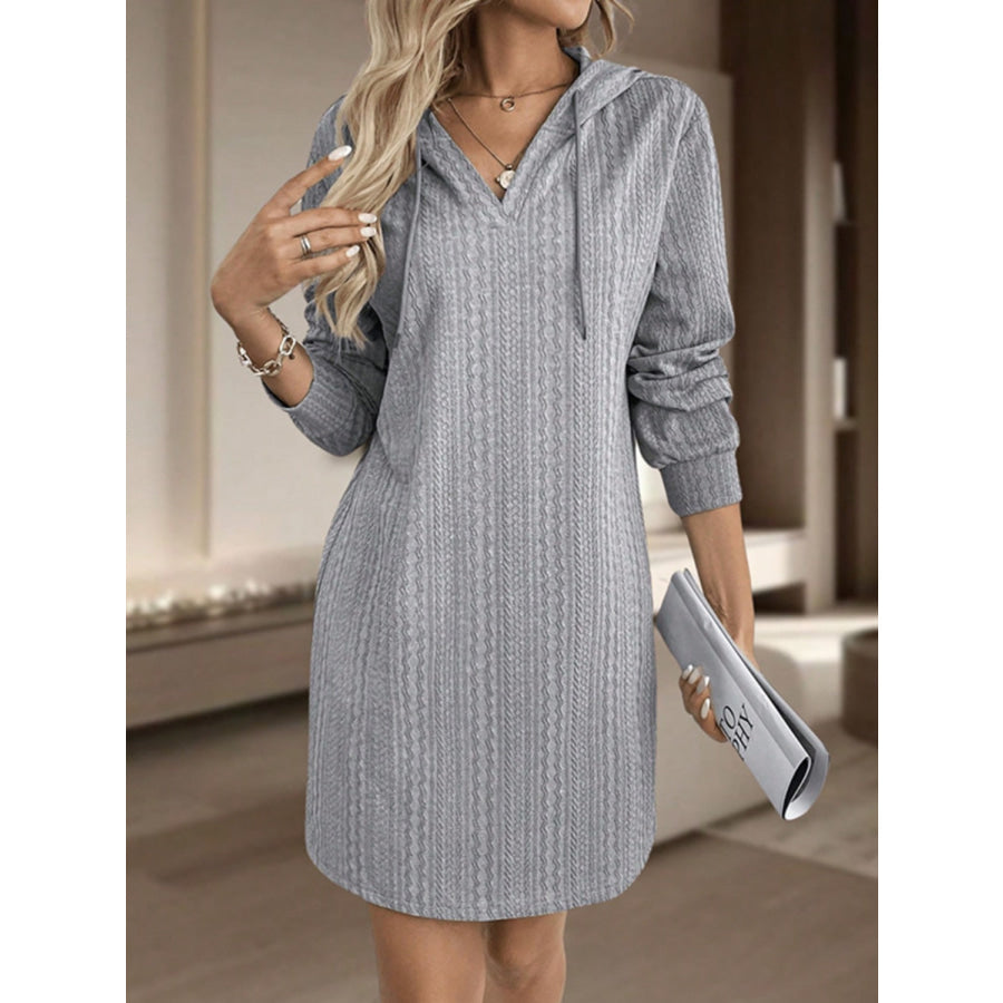 Drawstring Long Sleeve Hooded Mini Dress Apparel and Accessories