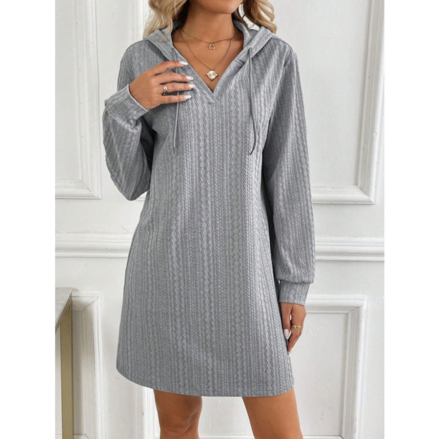 Drawstring Long Sleeve Hooded Mini Dress Apparel and Accessories