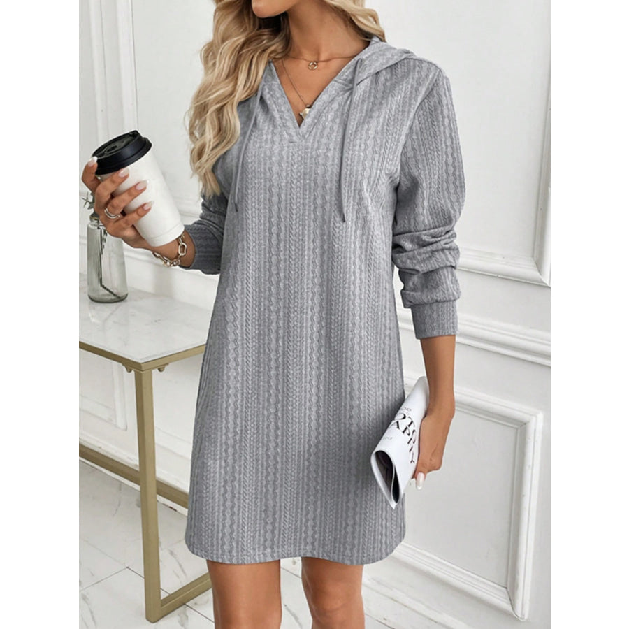 Drawstring Long Sleeve Hooded Mini Dress Apparel and Accessories