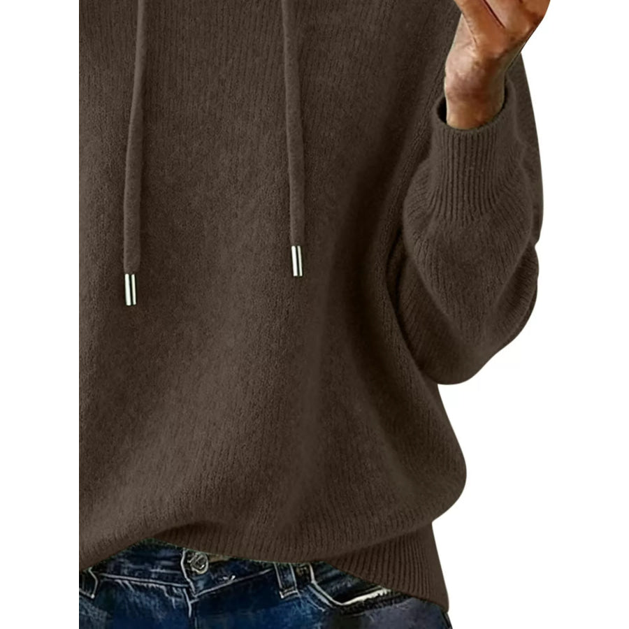 Drawstring Long Sleeve Hooded Sweater Apparel and Accessories