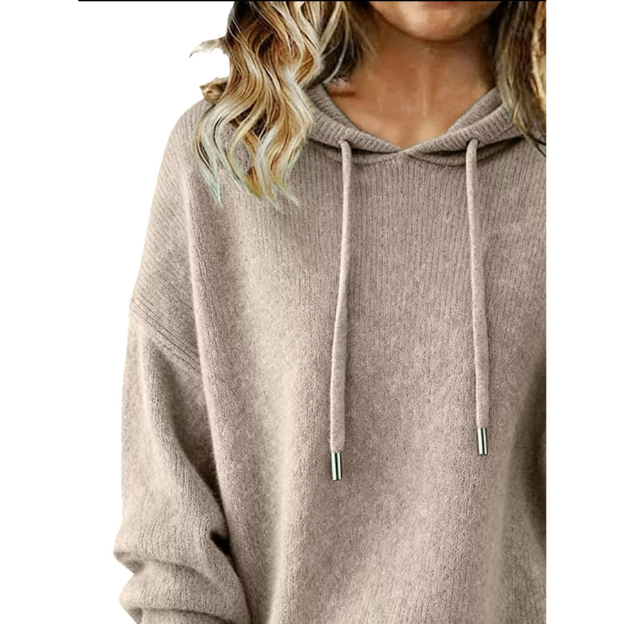Drawstring Long Sleeve Hooded Sweater Apparel and Accessories