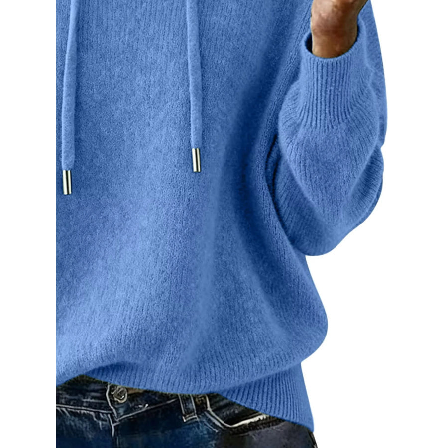 Drawstring Long Sleeve Hooded Sweater Apparel and Accessories
