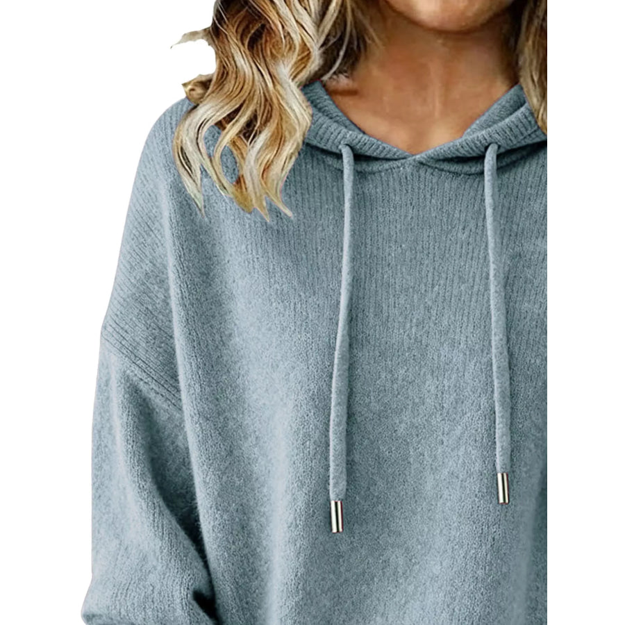 Drawstring Long Sleeve Hooded Sweater Apparel and Accessories