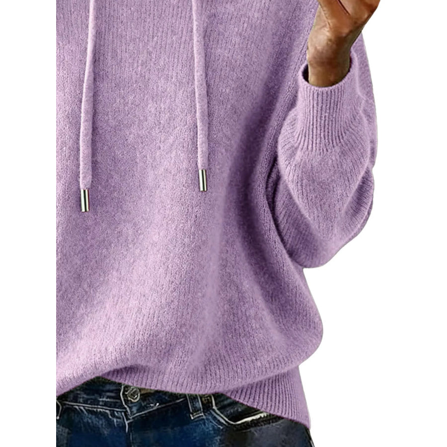 Drawstring Long Sleeve Hooded Sweater Apparel and Accessories