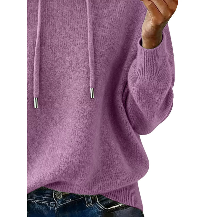 Drawstring Long Sleeve Hooded Sweater Apparel and Accessories