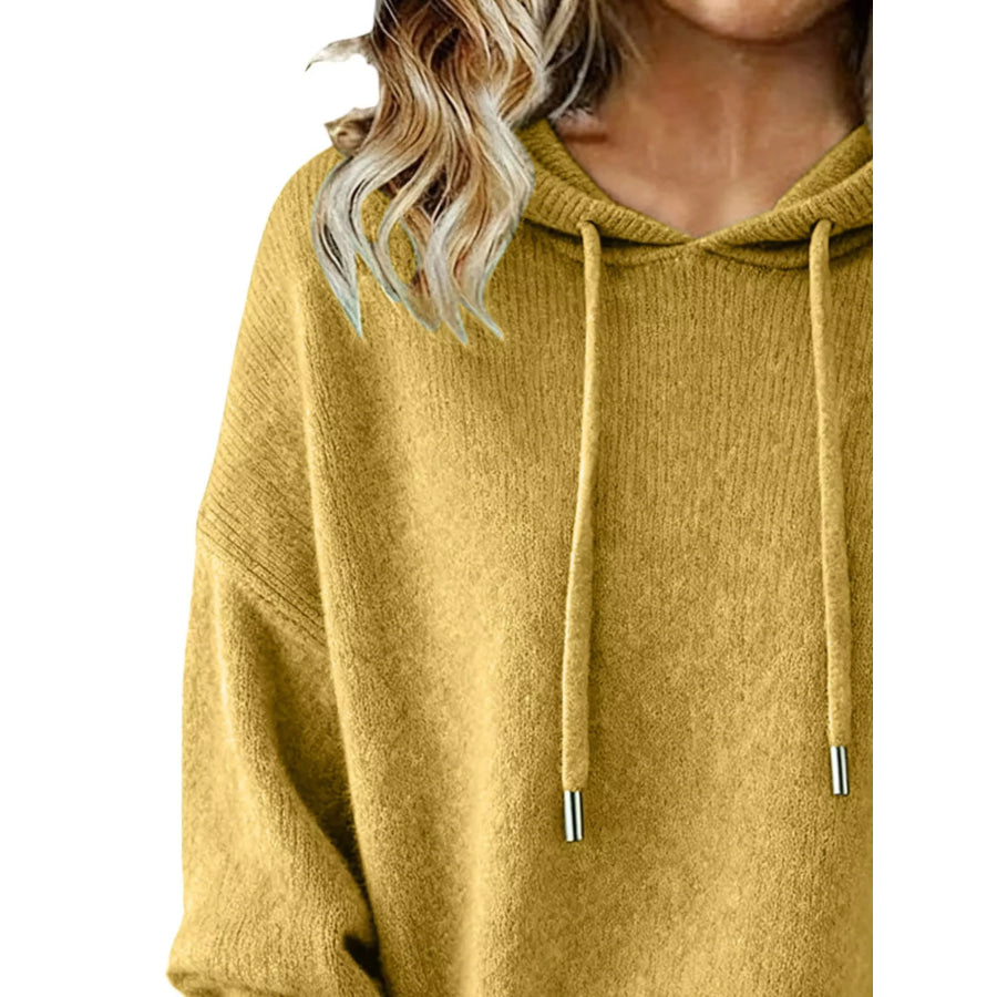 Drawstring Long Sleeve Hooded Sweater Apparel and Accessories