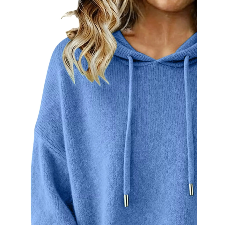 Drawstring Long Sleeve Hooded Sweater Apparel and Accessories