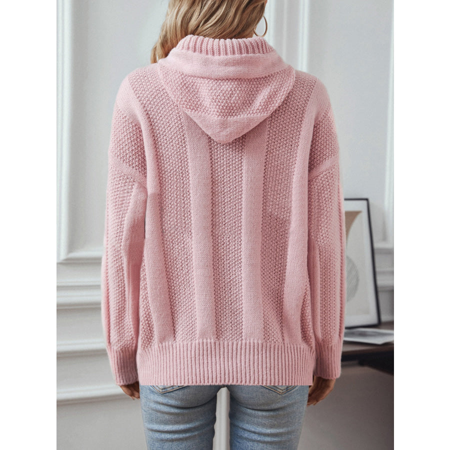 Drawstring Long Sleeve Hooded Sweater Dusty Pink / S Apparel and Accessories