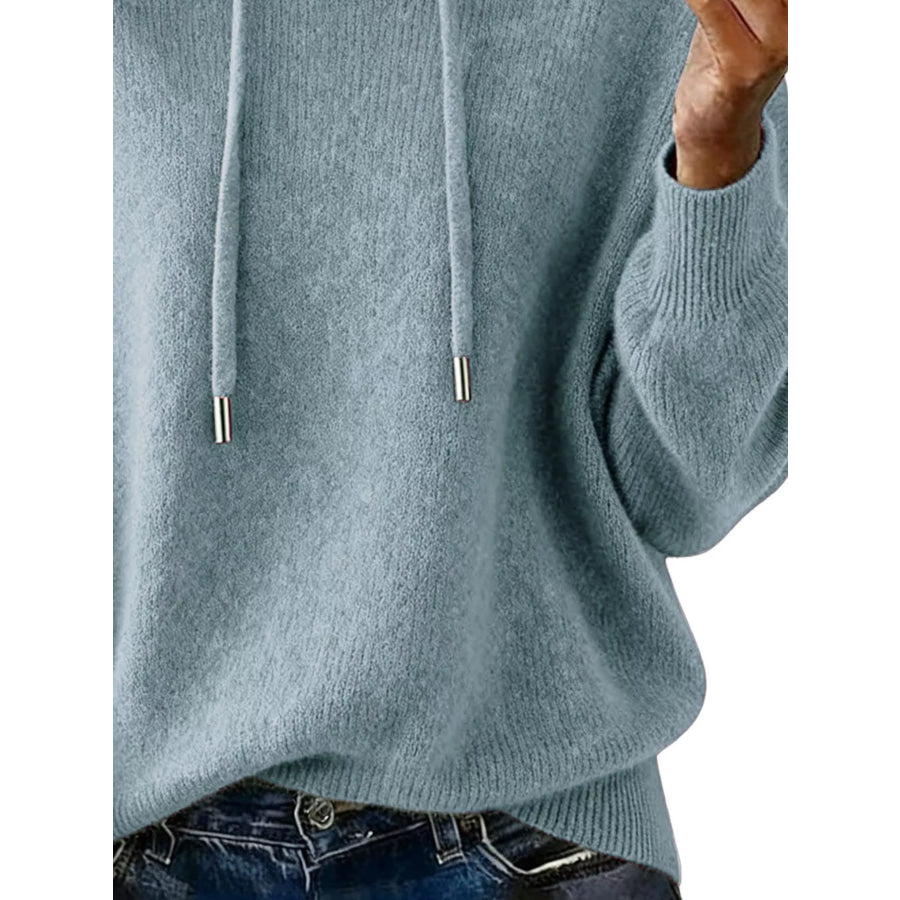 Drawstring Long Sleeve Hooded Sweater Apparel and Accessories
