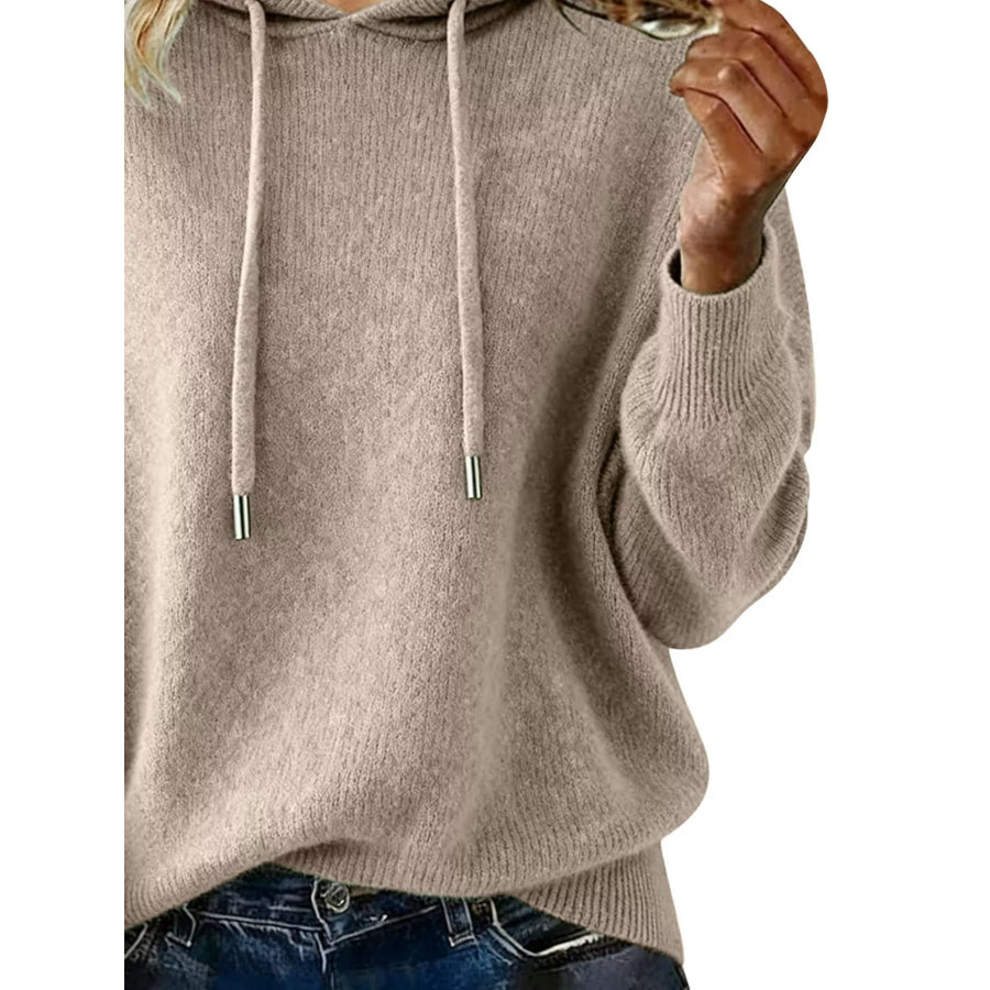Drawstring Long Sleeve Hooded Sweater Apparel and Accessories
