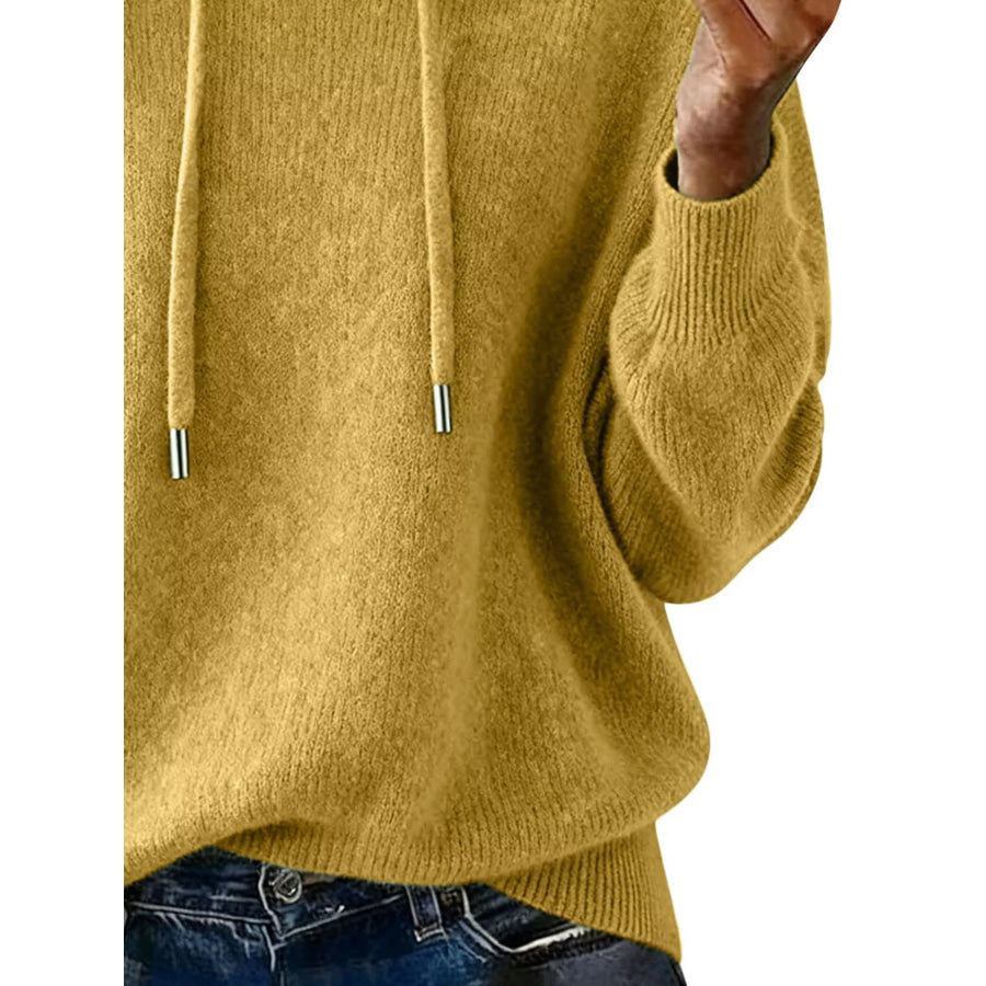 Drawstring Long Sleeve Hooded Sweater Apparel and Accessories