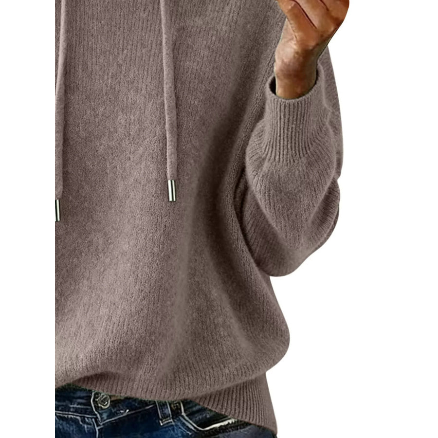 Drawstring Long Sleeve Hooded Sweater Apparel and Accessories