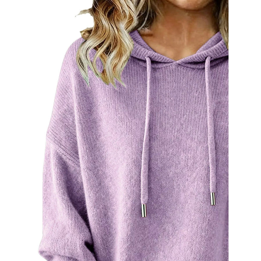 Drawstring Long Sleeve Hooded Sweater Apparel and Accessories