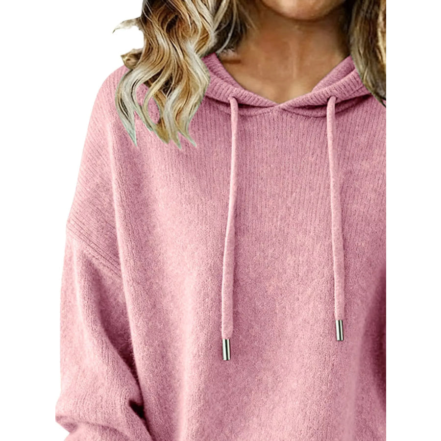 Drawstring Long Sleeve Hooded Sweater Apparel and Accessories