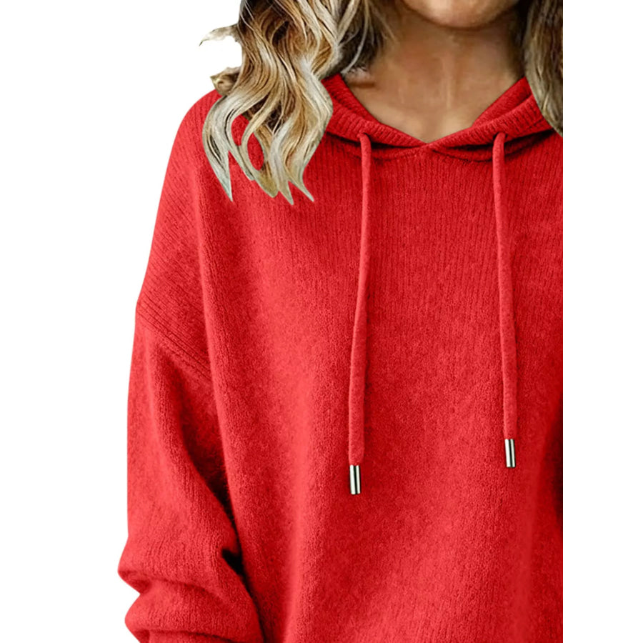 Drawstring Long Sleeve Hooded Sweater Apparel and Accessories