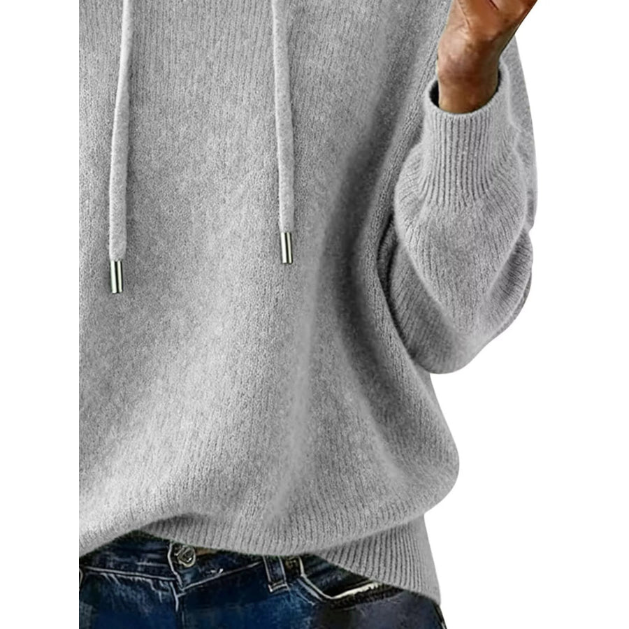 Drawstring Long Sleeve Hooded Sweater Apparel and Accessories