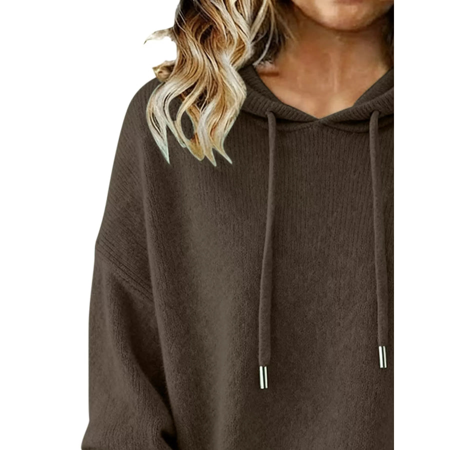Drawstring Long Sleeve Hooded Sweater Apparel and Accessories