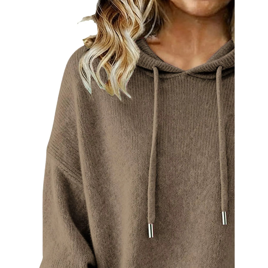 Drawstring Long Sleeve Hooded Sweater Apparel and Accessories