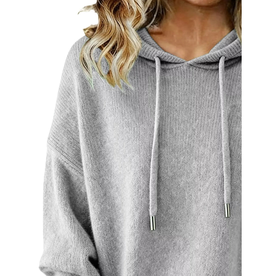 Drawstring Long Sleeve Hooded Sweater Apparel and Accessories