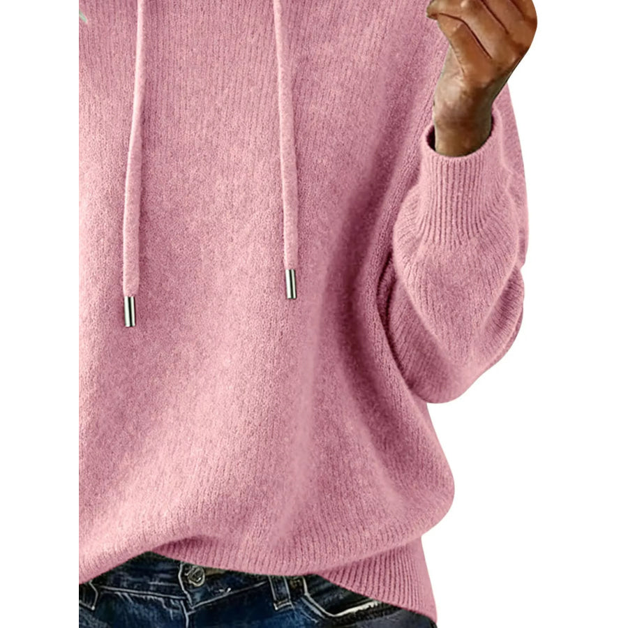 Drawstring Long Sleeve Hooded Sweater Apparel and Accessories