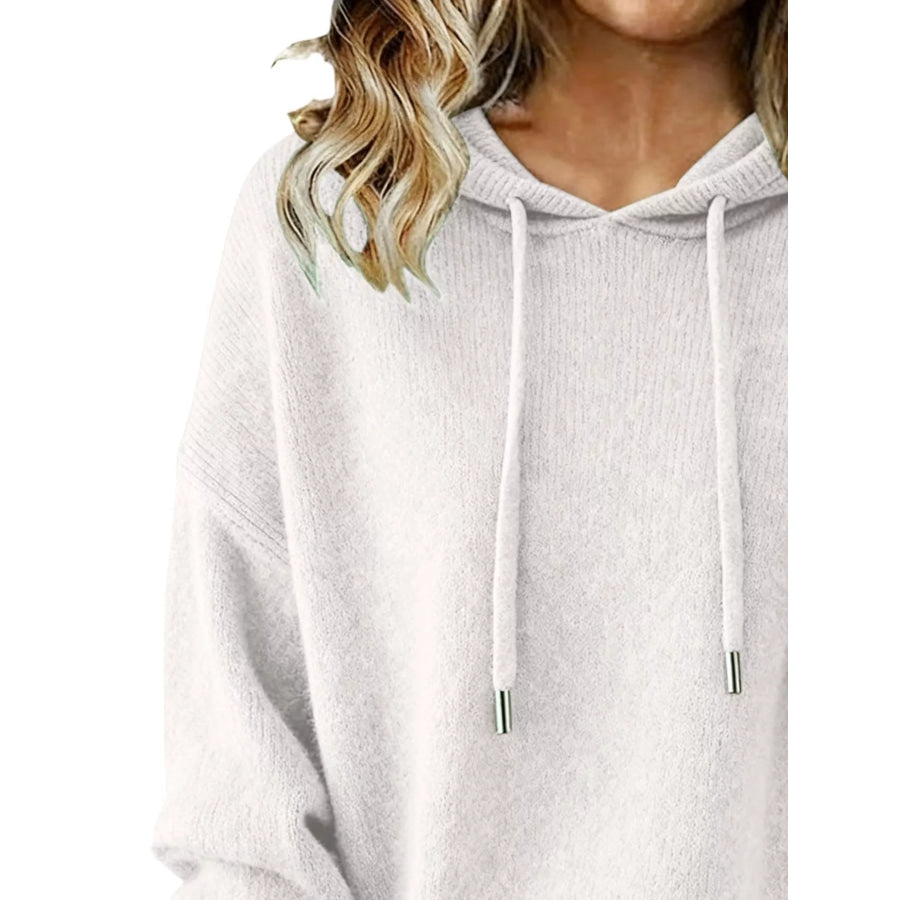Drawstring Long Sleeve Hooded Sweater Apparel and Accessories
