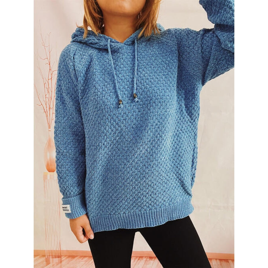 Drawstring Long Sleeve Hooded Sweater Clothing