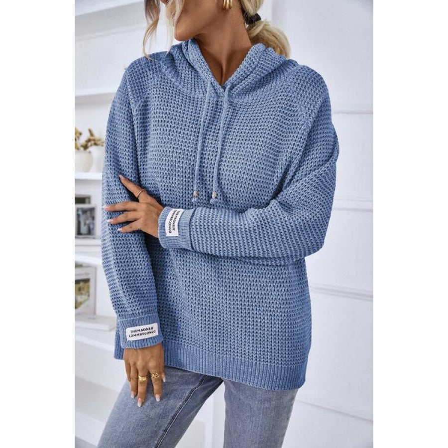 Drawstring Long Sleeve Hooded Sweater Dusty Blue / S Shirts &amp; Tops