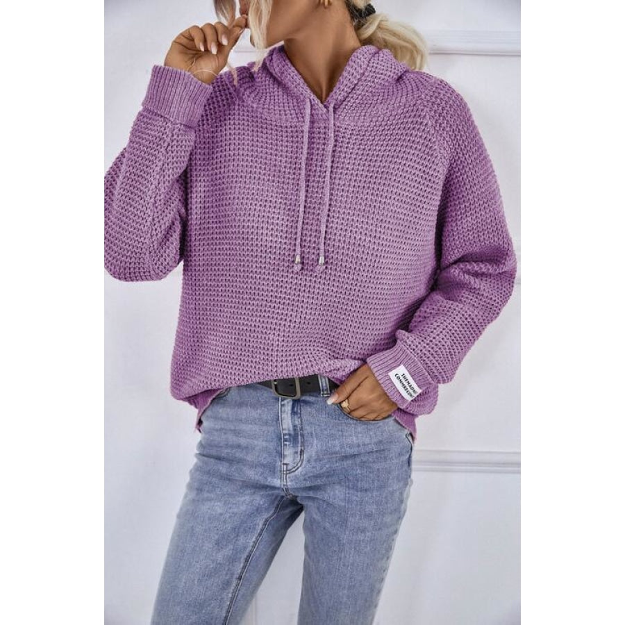 Drawstring Long Sleeve Hooded Sweater Lavender / S Shirts &amp; Tops