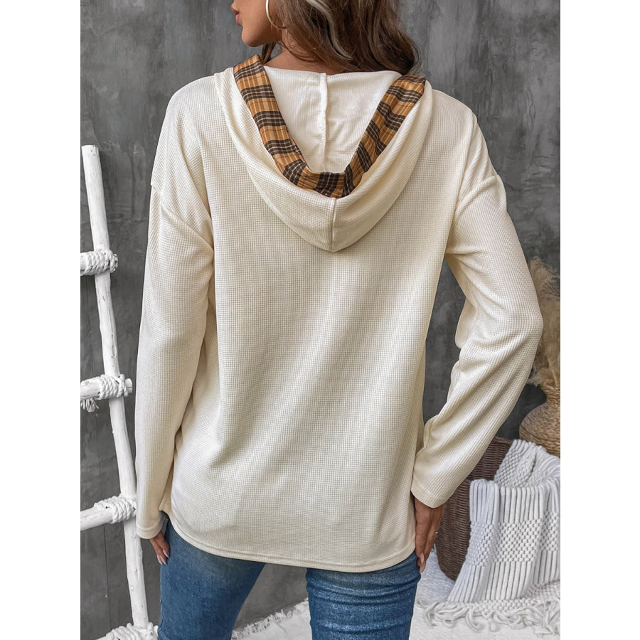 Drawstring Long Sleeve Hooded T-Shirt Cream / S Apparel and Accessories