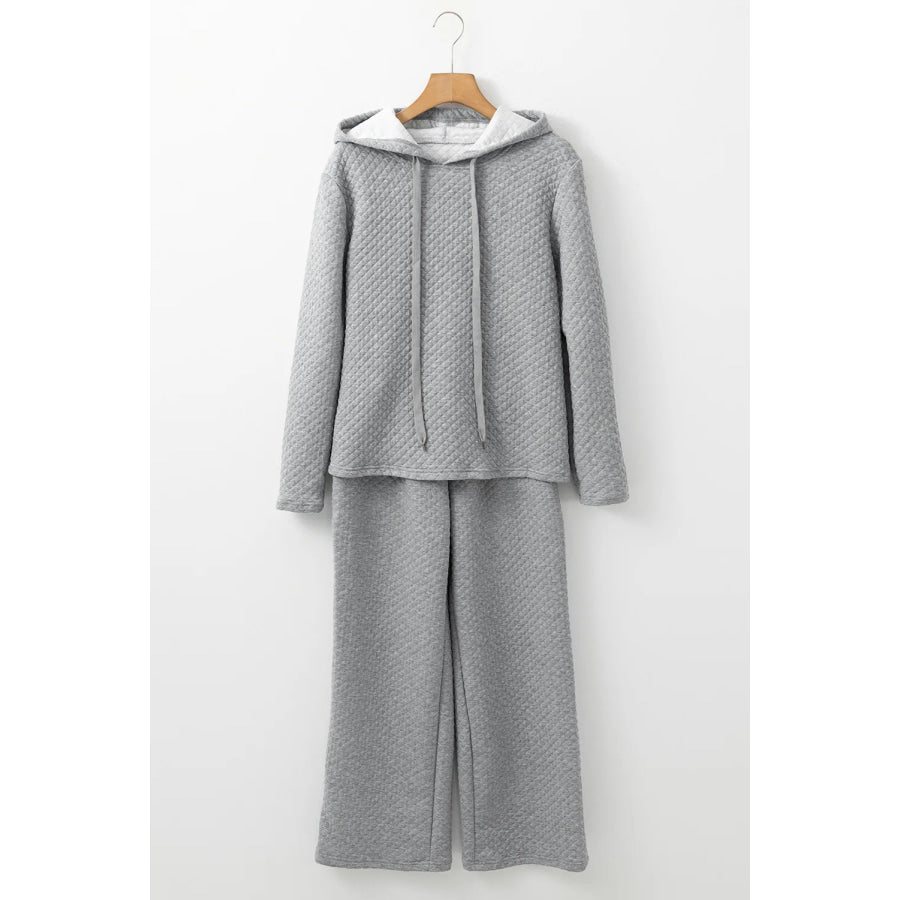 Drawstring Long Sleeve Hooded Top and Pants Set Gray / S Apparel and Accessories